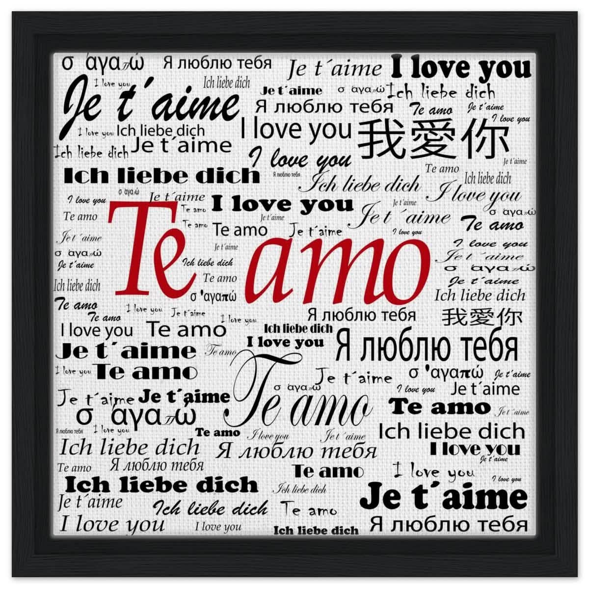 Global Love - Words Across Borders | Digital Pop Art - Framed Canvas - 30x30 cm / 12x12″ - Black frame