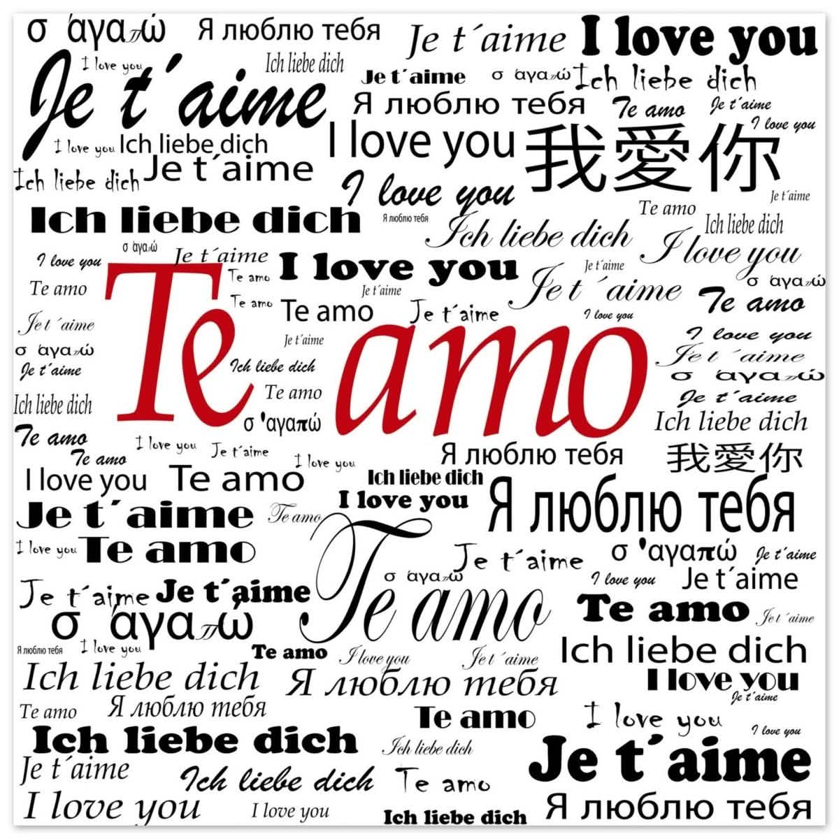 Global Love - Words Across Borders | Digital Pop Art - Aluminum Print - 30x30 cm / 12x12″ -