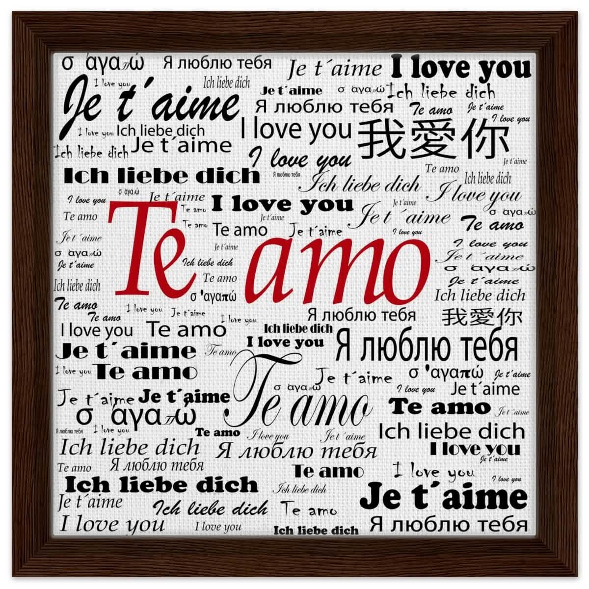 Global Love - Words Across Borders | Digital Pop Art - Framed Canvas - 30x30 cm / 12x12″ - Dark wood frame