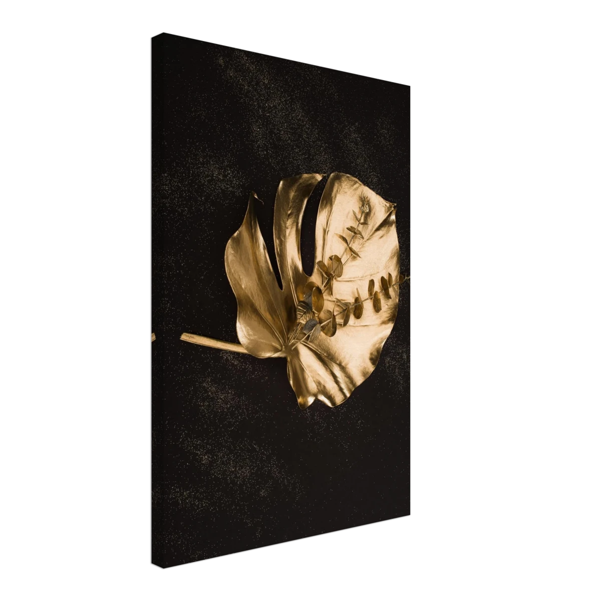 Gold & Black Botanical Leaf Wall Art Set – Premium Stretched Canvas Prints - Design Option 4 - 40x60 cm / 16x24″ -