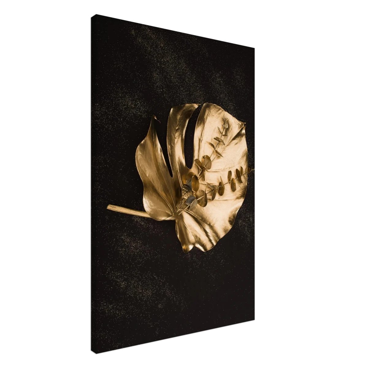 Gold & Black Botanical Leaf Wall Art Set – Premium Stretched Canvas Prints - Design Option 4 - 60x90 cm / 24x36″ -