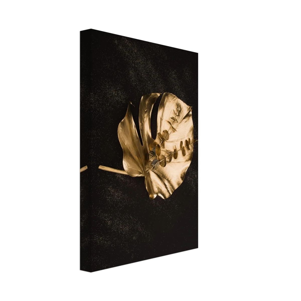 Gold & Black Botanical Leaf Wall Art Set – Premium Stretched Canvas Prints - Design Option 4 - 20x30 cm / 8x12″ -