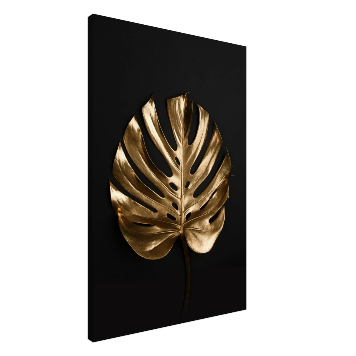 Gold & Black Botanical Leaf Wall Art Set – Premium Stretched Canvas Prints - Design Option 5 - 60x90 cm / 24x36″ -