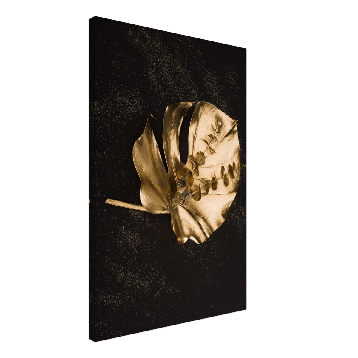 Gold & Black Botanical Leaf Wall Art Set – Premium Stretched Canvas Prints - Design Option 4 - 50x75 cm / 20x30″ -