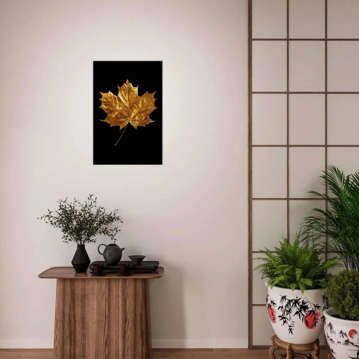 Gold & Black Botanical Leaf Wall Art Set – Premium Stretched Canvas Prints - Design Option 1 - 40x60 cm / 16x24″ -