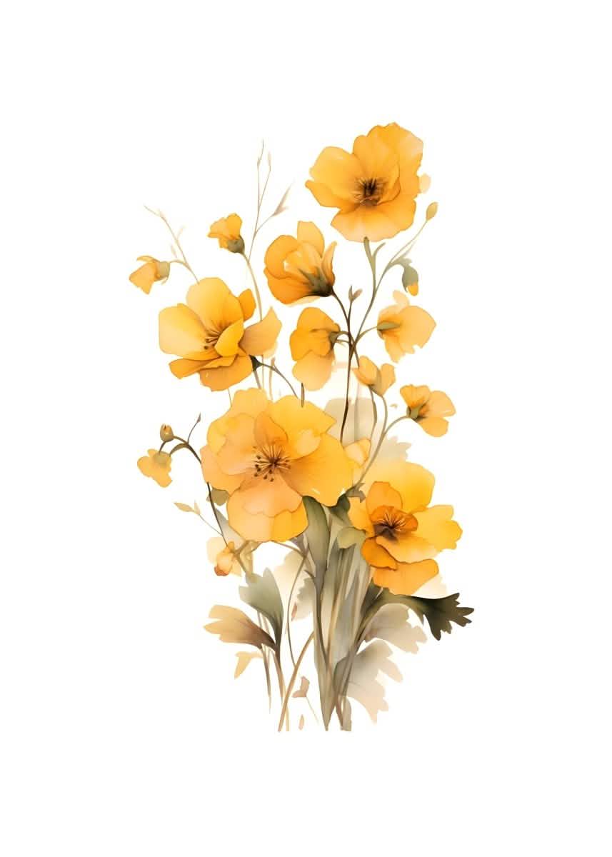 "Golden Bloom Harmony" V02 – Watercolor Yellow Floral Elegance | Wall Art Print | 4 Design Options - 20x30 cm / 8x12" - Design Option 1 - Canvas