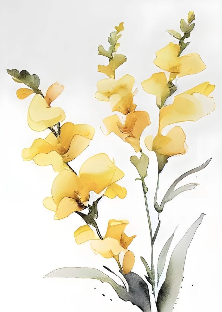 "Golden Bloom Harmony" – Watercolor Yellow Floral Elegance | Wall Art Print | 6 Design Options - 20x30 cm / 8x12" - Design Option 2 - Canvas