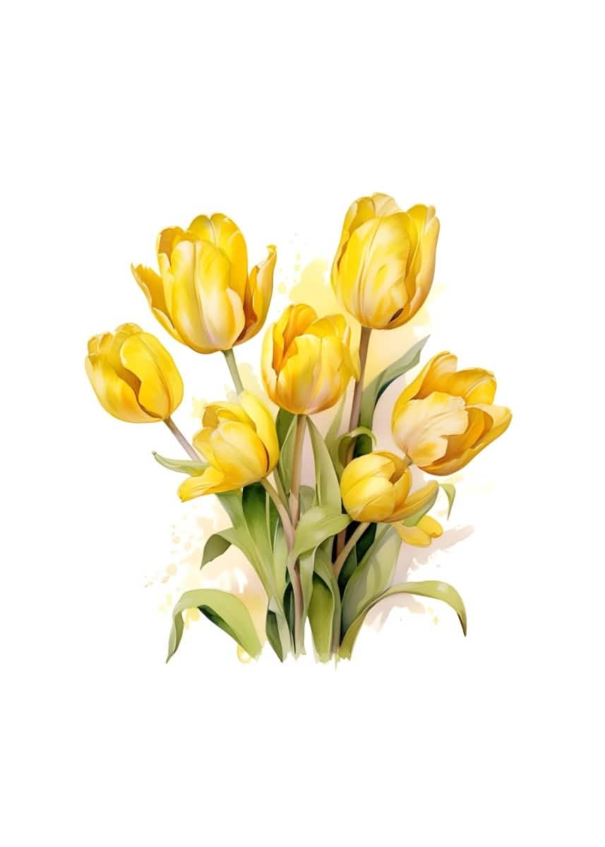 "Golden Bloom Harmony" – Watercolor Yellow Floral Elegance | Wall Art Print | 6 Design Options - 20x30 cm / 8x12" - Design Option 1 - Canvas