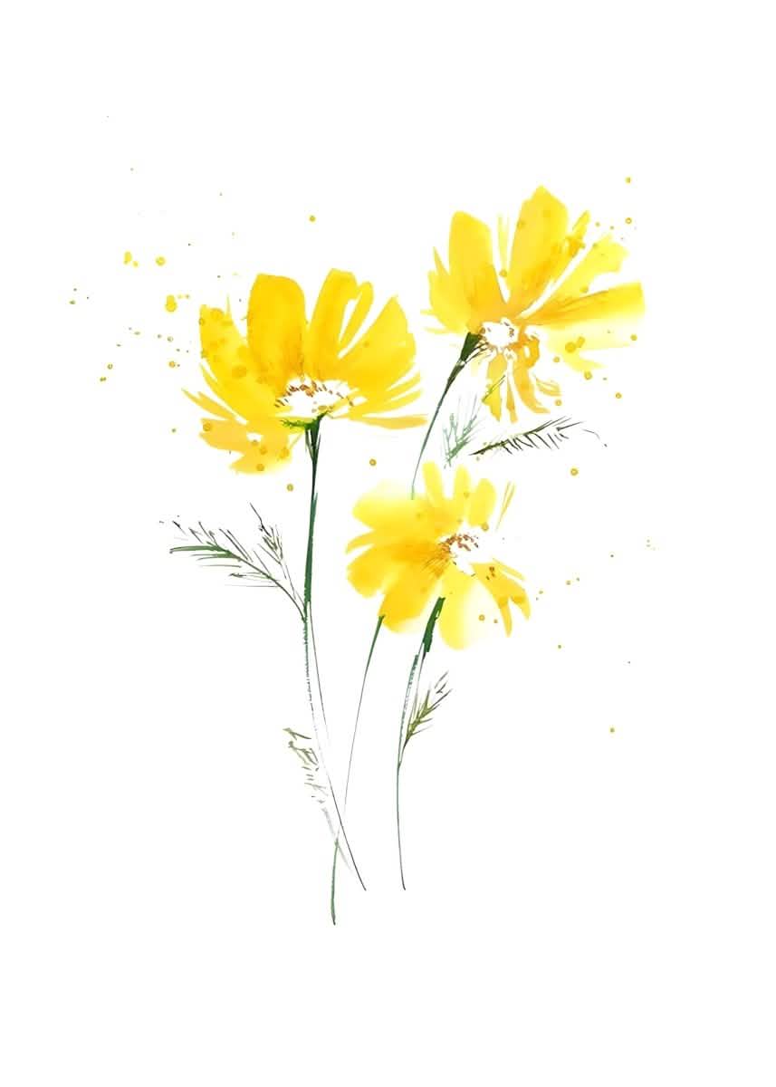 "Golden Bloom Harmony" – Watercolor Yellow Floral Elegance | Wall Art Print | 6 Design Options - 20x30 cm / 8x12" - Design Option 6 - Canvas