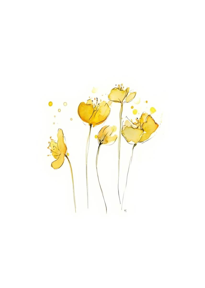 "Golden Bloom Harmony" – Watercolor Yellow Floral Elegance | Wall Art Print | 6 Design Options - 20x30 cm / 8x12" - Design Option4 - Canvas