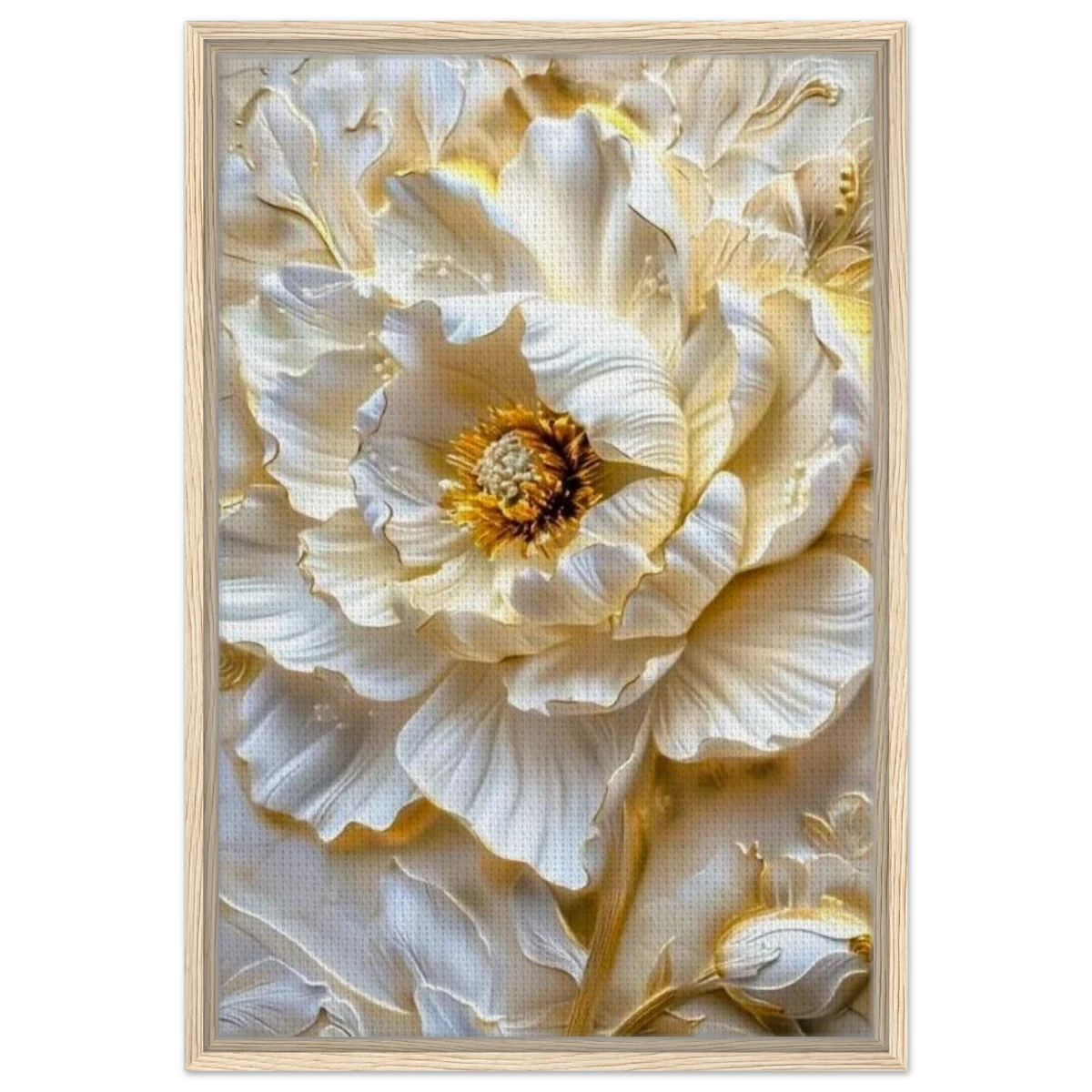 Golden Blossom – A Luxurious Floral Masterpiece | Floral Wall art Print - Framed Canvas - 50x75 cm / 20x30″ - Wood frame