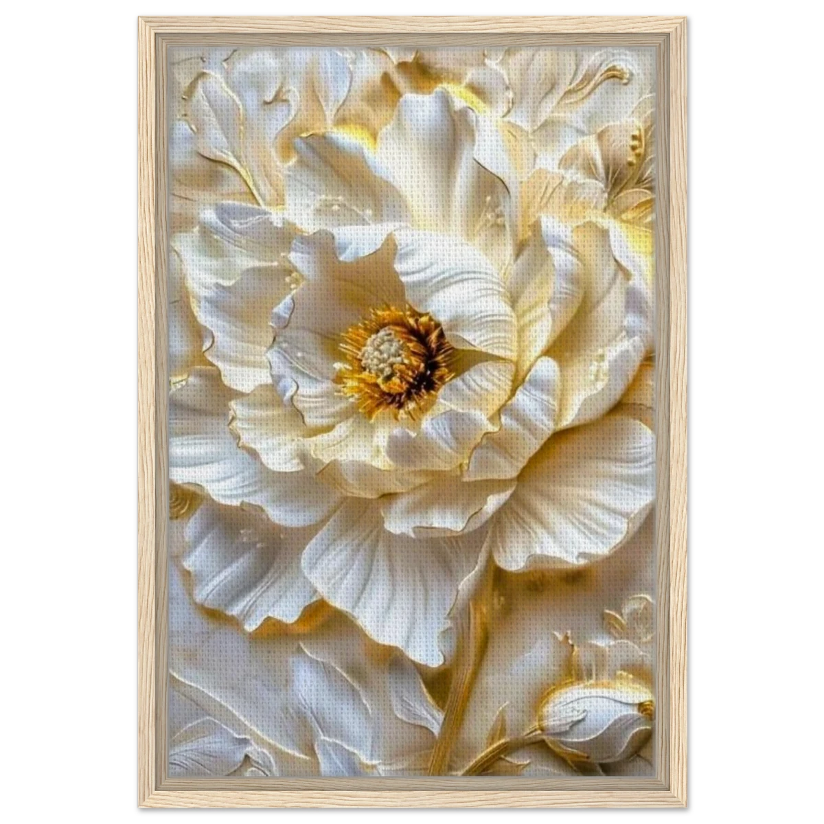 Golden Blossom – A Luxurious Floral Masterpiece | Floral Wall art Print - Framed Canvas - 40x60 cm / 16x24″ - Wood frame