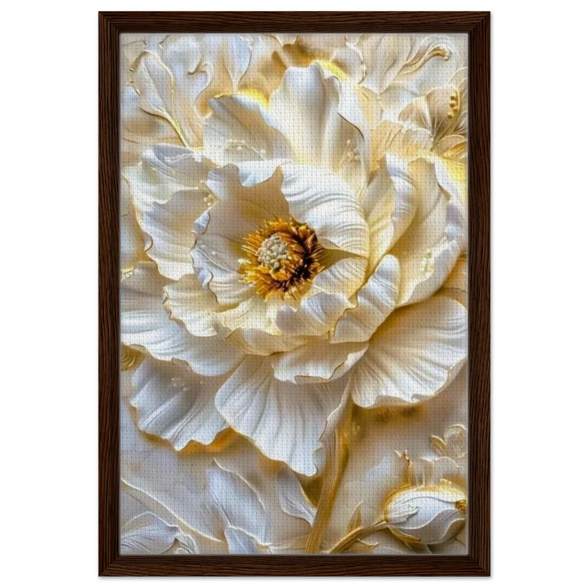 Golden Blossom – A Luxurious Floral Masterpiece | Floral Wall art Print - Framed Canvas - 40x60 cm / 16x24″ - Dark wood frame