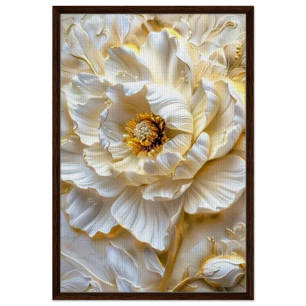 Golden Blossom – A Luxurious Floral Masterpiece | Floral Wall art Print - Framed Canvas - 60x90 cm / 24x36″ - Dark wood frame