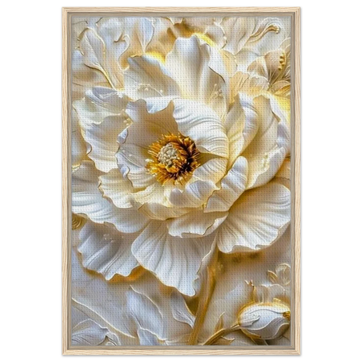 Golden Blossom – A Luxurious Floral Masterpiece | Floral Wall art Print - Framed Canvas - 60x90 cm / 24x36″ - Wood frame