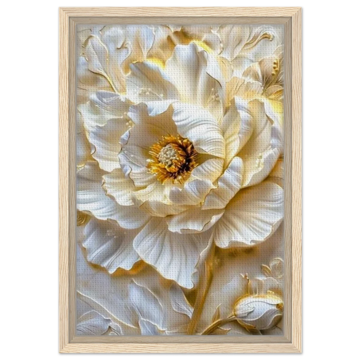 Golden Blossom – A Luxurious Floral Masterpiece | Floral Wall art Print - Framed Canvas - 30x45 cm / 12x18″ - Wood frame