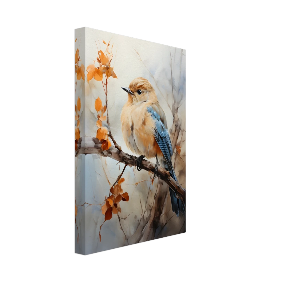 Golden Bluebird on Autumn Branch – Nature Wall Art Print - Canvas - 20x30 cm / 8x12″ -