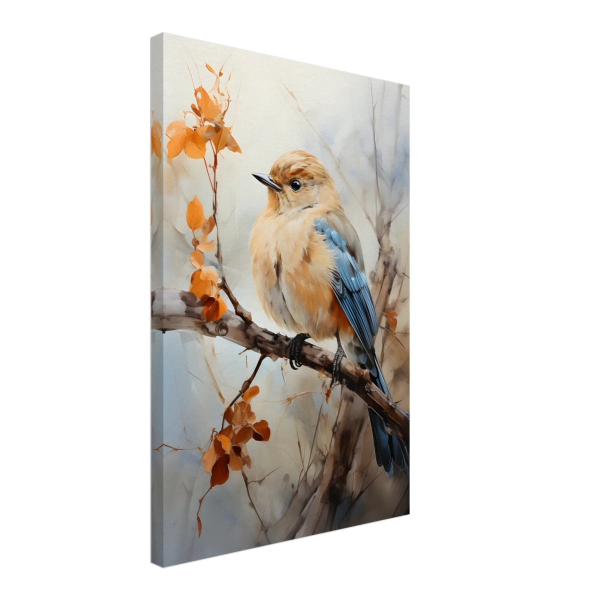 Golden Bluebird on Autumn Branch – Nature Wall Art Print - Canvas - 40x60 cm / 16x24″ -