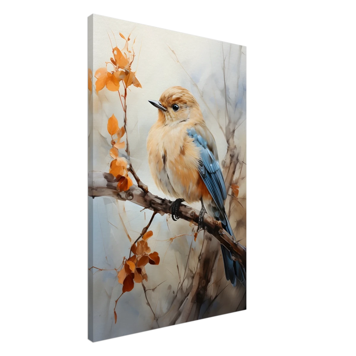 Golden Bluebird on Autumn Branch – Nature Wall Art Print - Canvas - 60x90 cm / 24x36″ -