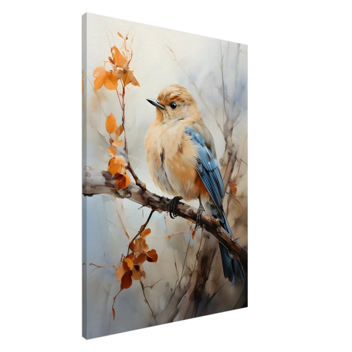 Golden Bluebird on Autumn Branch – Nature Wall Art Print - Canvas - 70x100 cm / 28x40″ -