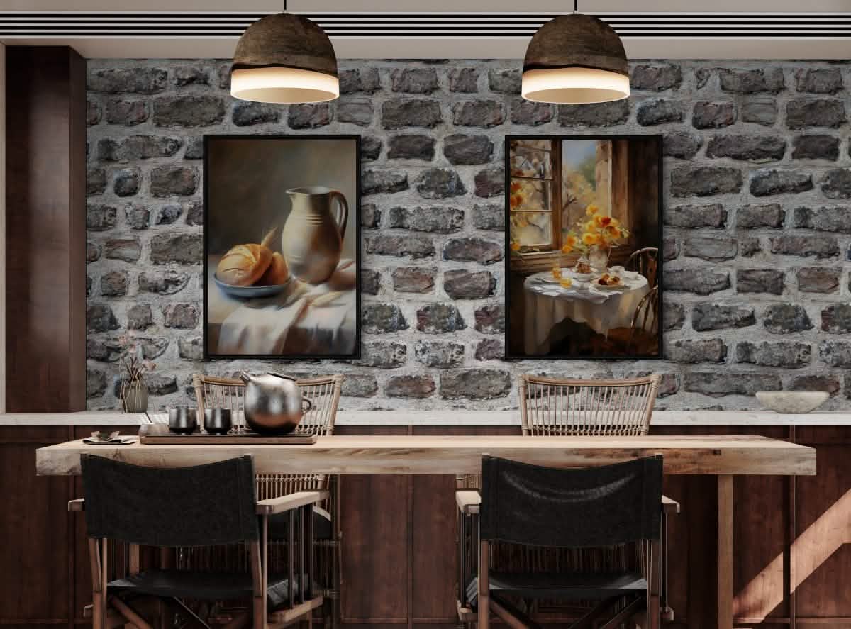 Golden Breakfast Moments | bundle of 2 canvas prints - Framed Canvas - 30X45 CM / 12X18″ - Black frame