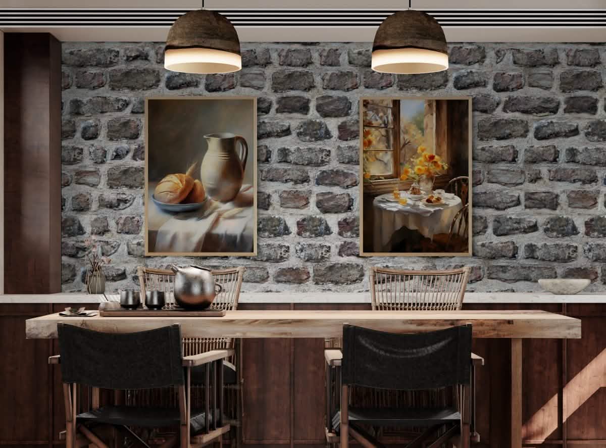 Golden Breakfast Moments | bundle of 2 canvas prints - Framed Canvas - 30X45 CM / 12X18″ - Wood frame