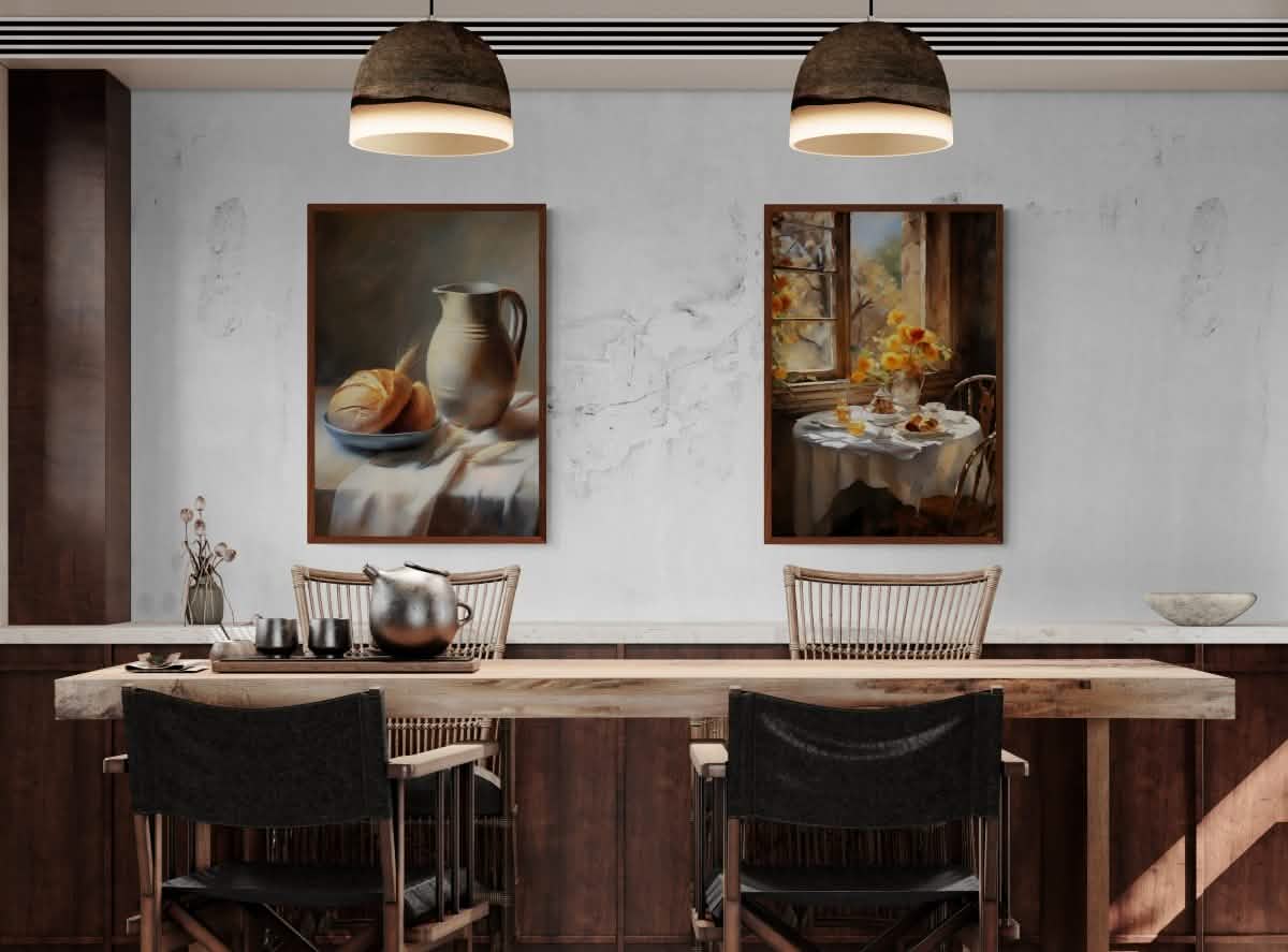 Golden Breakfast Moments | bundle of 2 canvas prints - Framed Canvas - 30X45 CM / 12X18″ - Dark wood frame