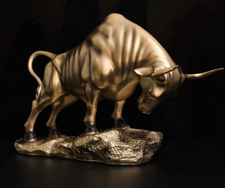 Golden Bull Sculpture – Modern Resin Statue of Strength & Power for Luxury Home and Office Décor - Bullish -