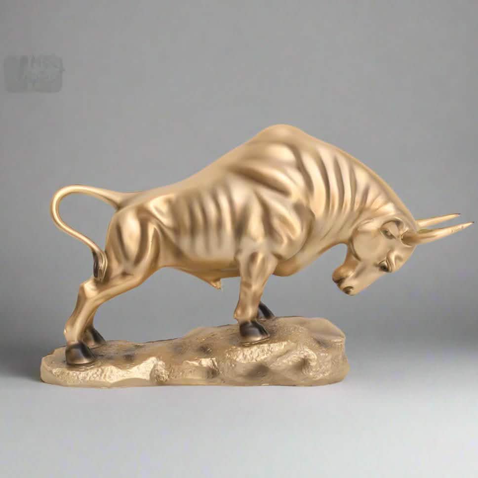 Golden Bull Sculpture – Modern Resin Statue of Strength & Power for Luxury Home and Office Décor - Bullish -