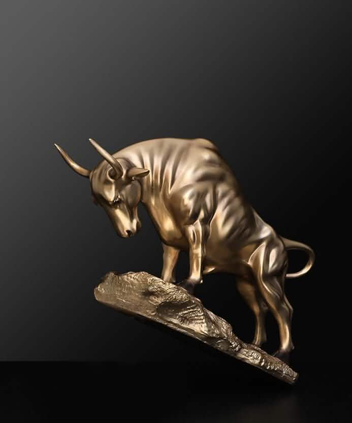 Golden Bull Sculpture – Modern Resin Statue of Strength & Power for Luxury Home and Office Décor - Bullish -