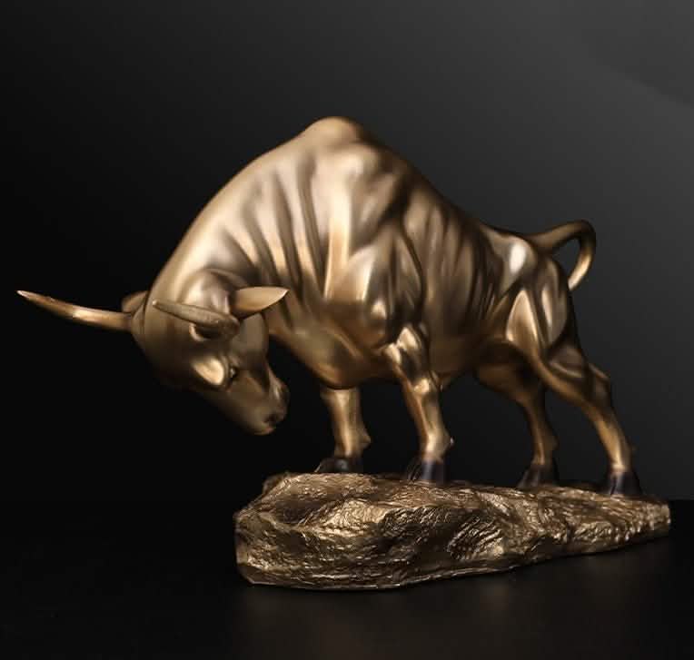 Golden Bull Sculpture – Modern Resin Statue of Strength & Power for Luxury Home and Office Décor - Bullish -