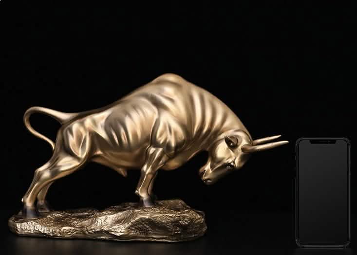 Golden Bull Sculpture – Modern Resin Statue of Strength & Power for Luxury Home and Office Décor - Bullish -