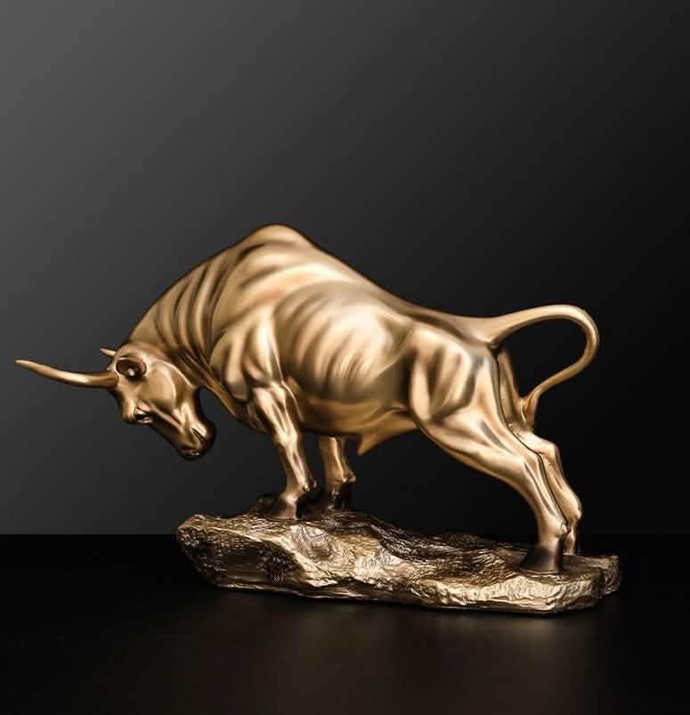 Golden Bull Sculpture – Modern Resin Statue of Strength & Power for Luxury Home and Office Décor - Bullish -