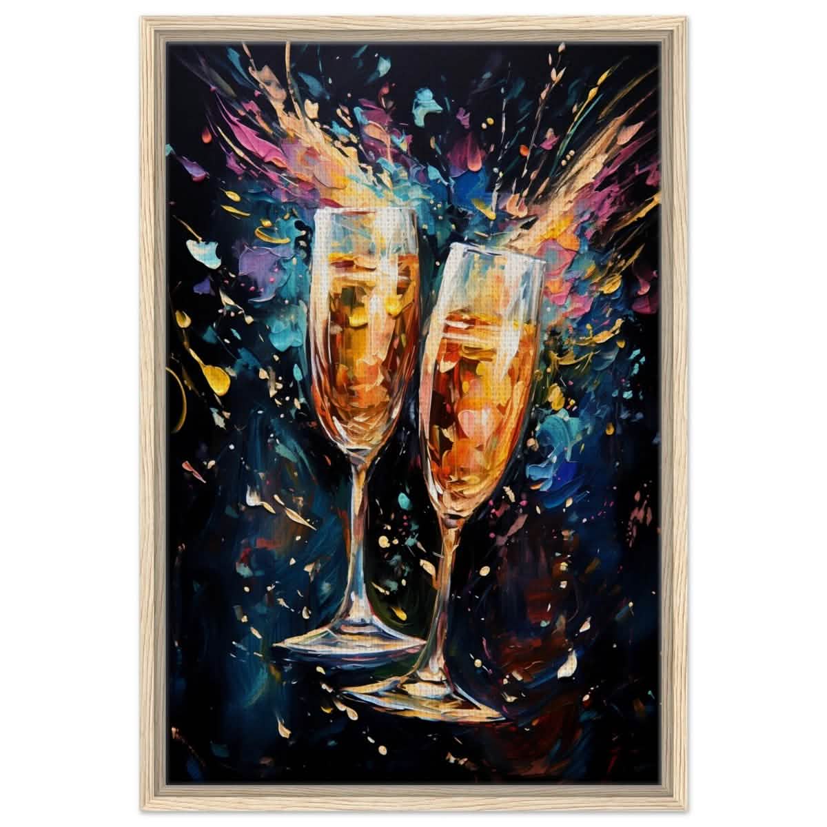 Golden Celebration: Champagne Dreams | Abstract wall art print - Framed Canvas - 50x75 cm / 20x30″ - Wood frame