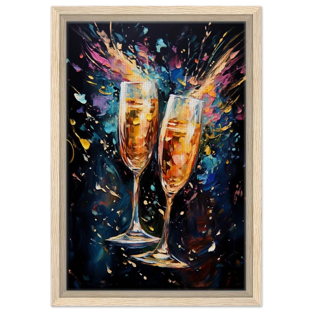 Golden Celebration: Champagne Dreams | Abstract wall art print - Framed Canvas - 30x45 cm / 12x18″ - Wood frame