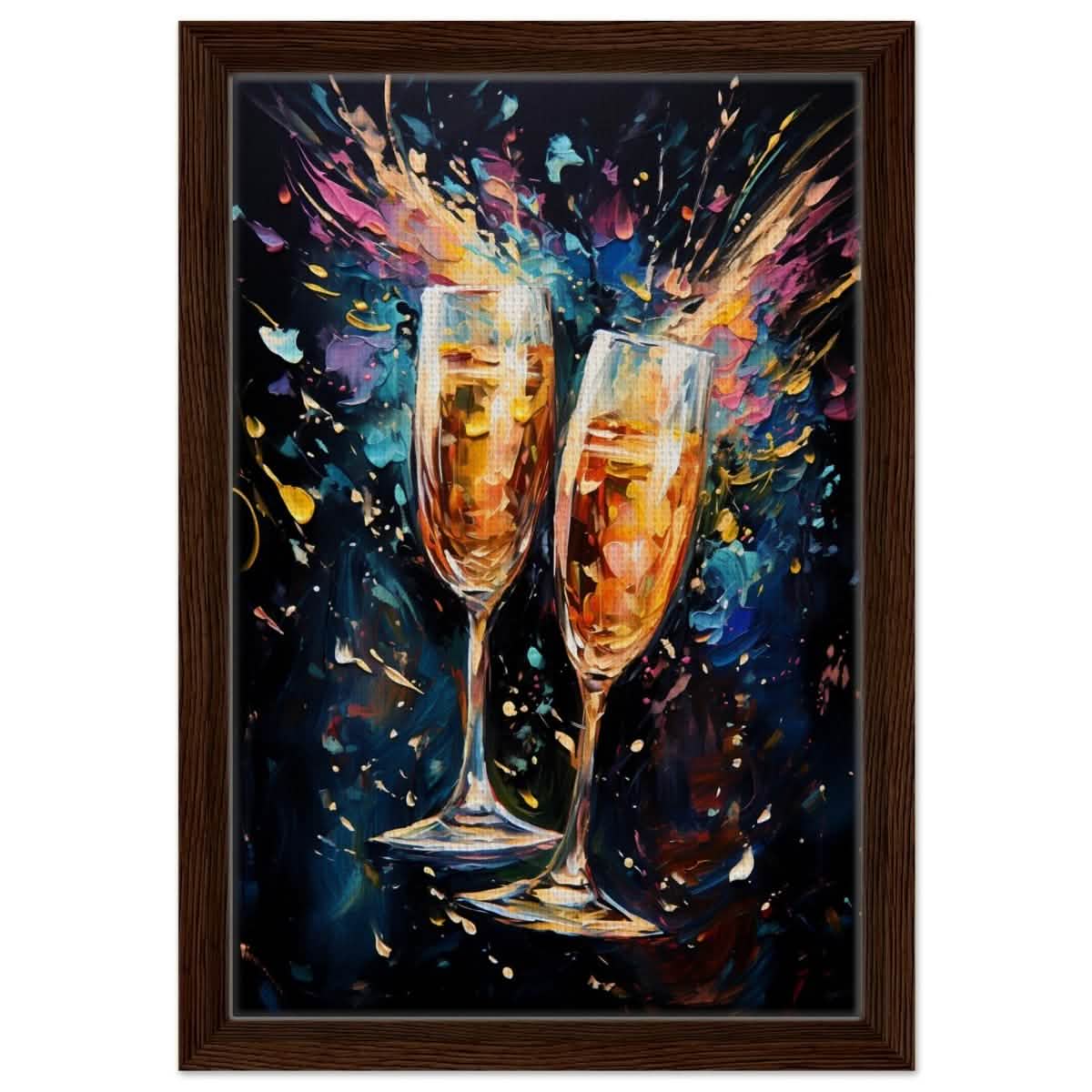Golden Celebration: Champagne Dreams | Abstract wall art print - Framed Canvas - 30x45 cm / 12x18″ - Dark wood frame