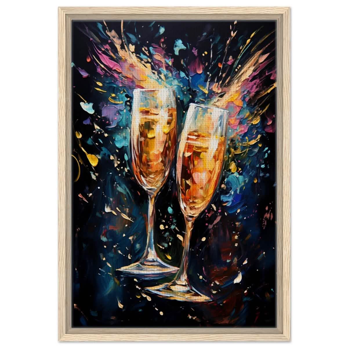 Golden Celebration: Champagne Dreams | Abstract wall art print - Framed Canvas - 40x60 cm / 16x24″ - Wood frame