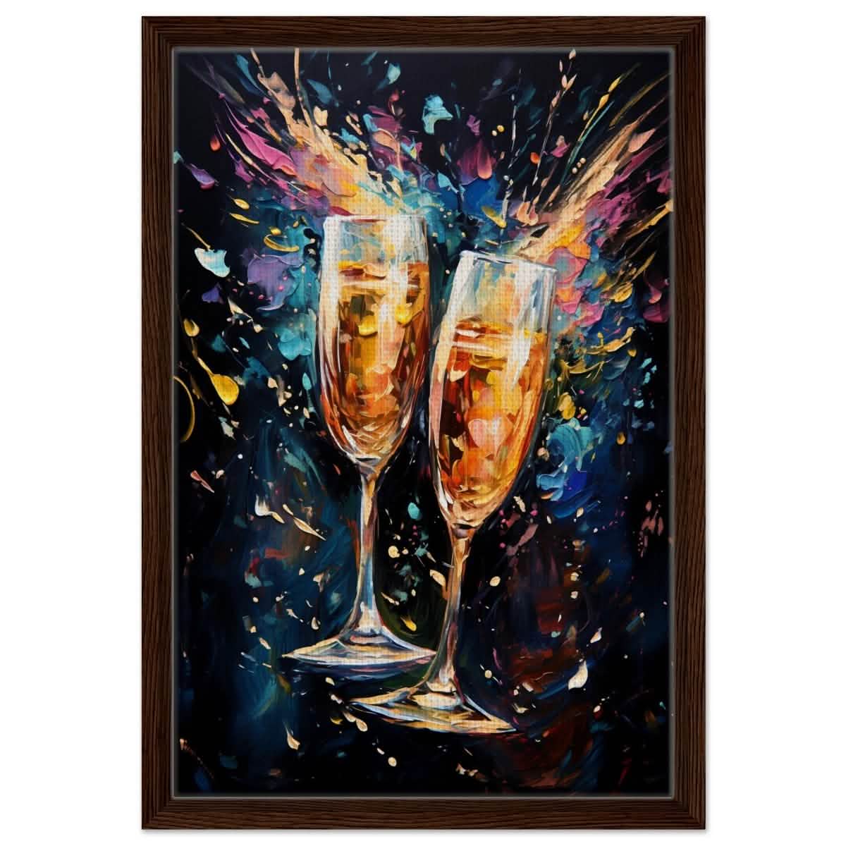 Golden Celebration: Champagne Dreams | Abstract wall art print - Framed Canvas - 40x60 cm / 16x24″ - Dark wood frame