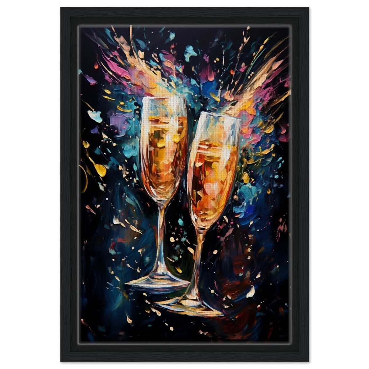 Golden Celebration: Champagne Dreams | Abstract wall art print - Framed Canvas - 30x45 cm / 12x18″ - Black frame