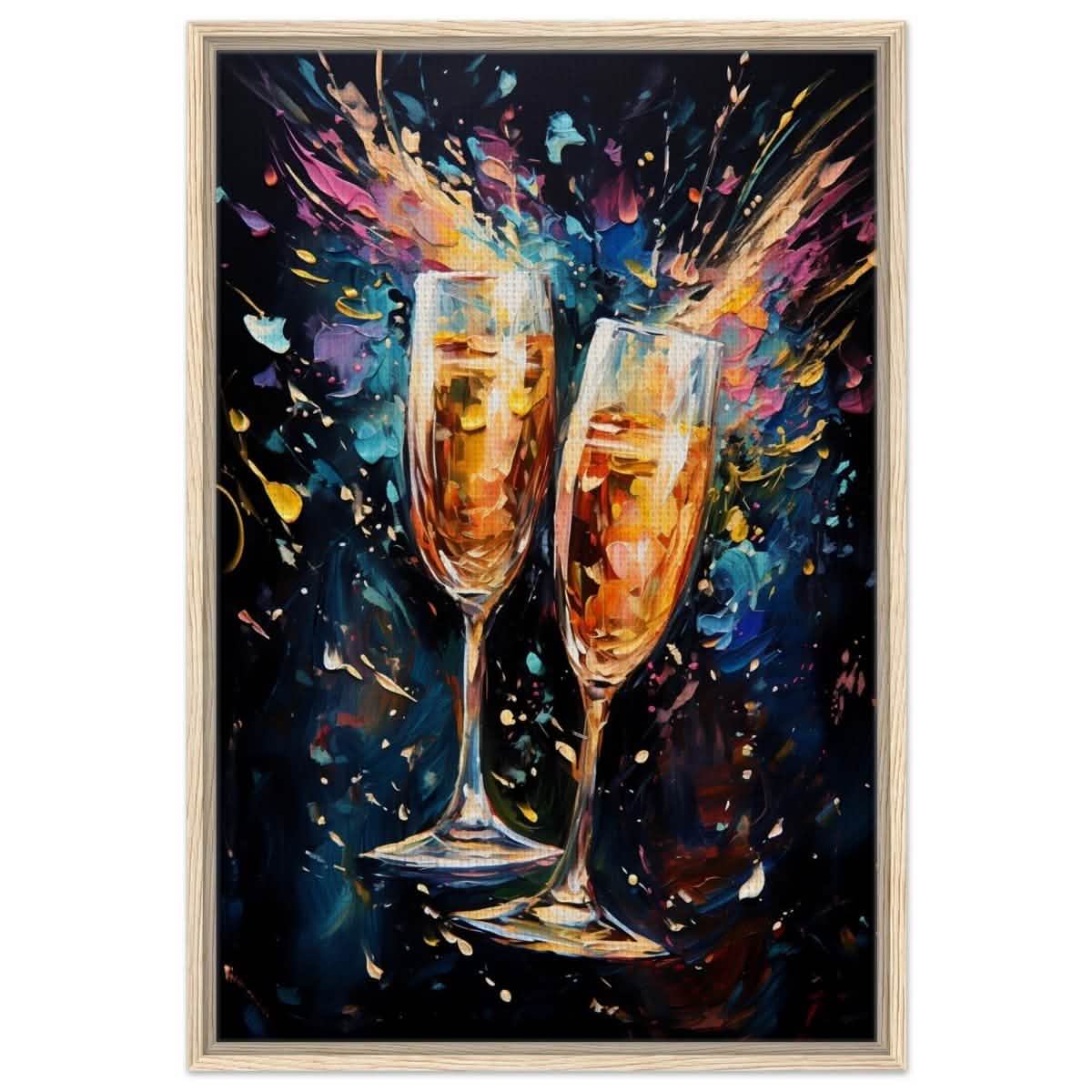 Golden Celebration: Champagne Dreams | Abstract wall art print - Framed Canvas - 60x90 cm / 24x36″ - Wood frame