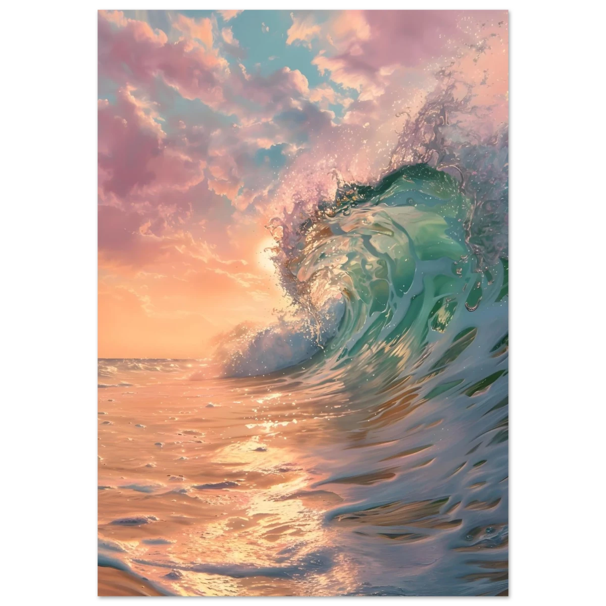 "Golden Curl" – Sunset Ocean Wave Wall Art Print - Fine Art Poster - 70x100 cm / 28x40″ -