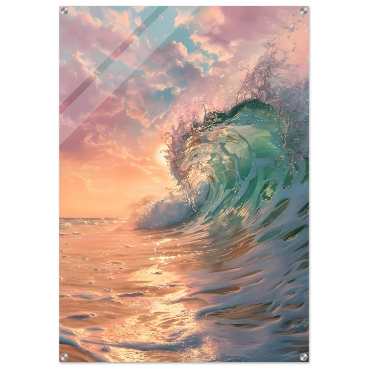 "Golden Curl" – Sunset Ocean Wave Wall Art Print - Acrylic Print - 70x100 cm / 28x40″ -