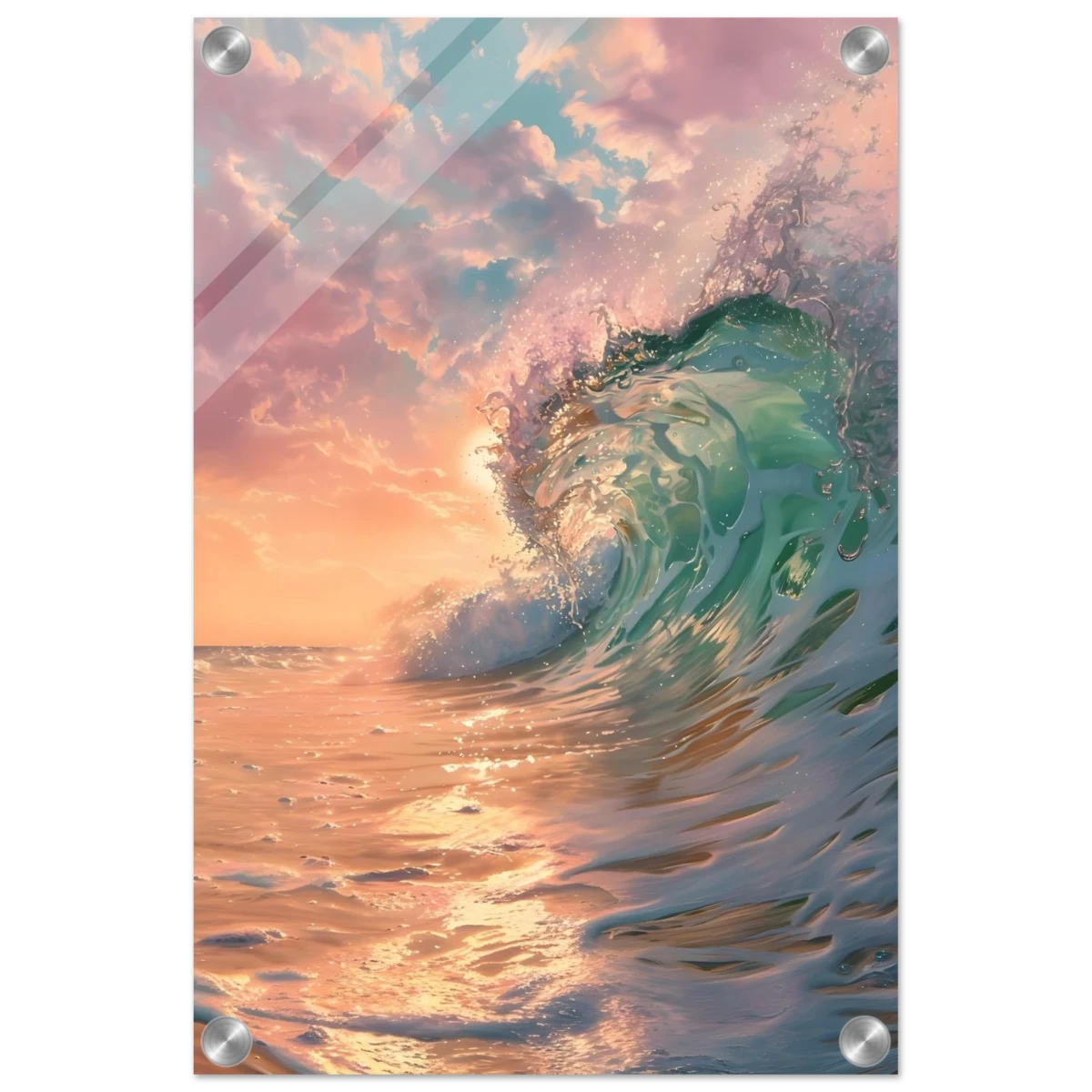 "Golden Curl" – Sunset Ocean Wave Wall Art Print - Acrylic Print - 30x45 cm / 12x18″ -