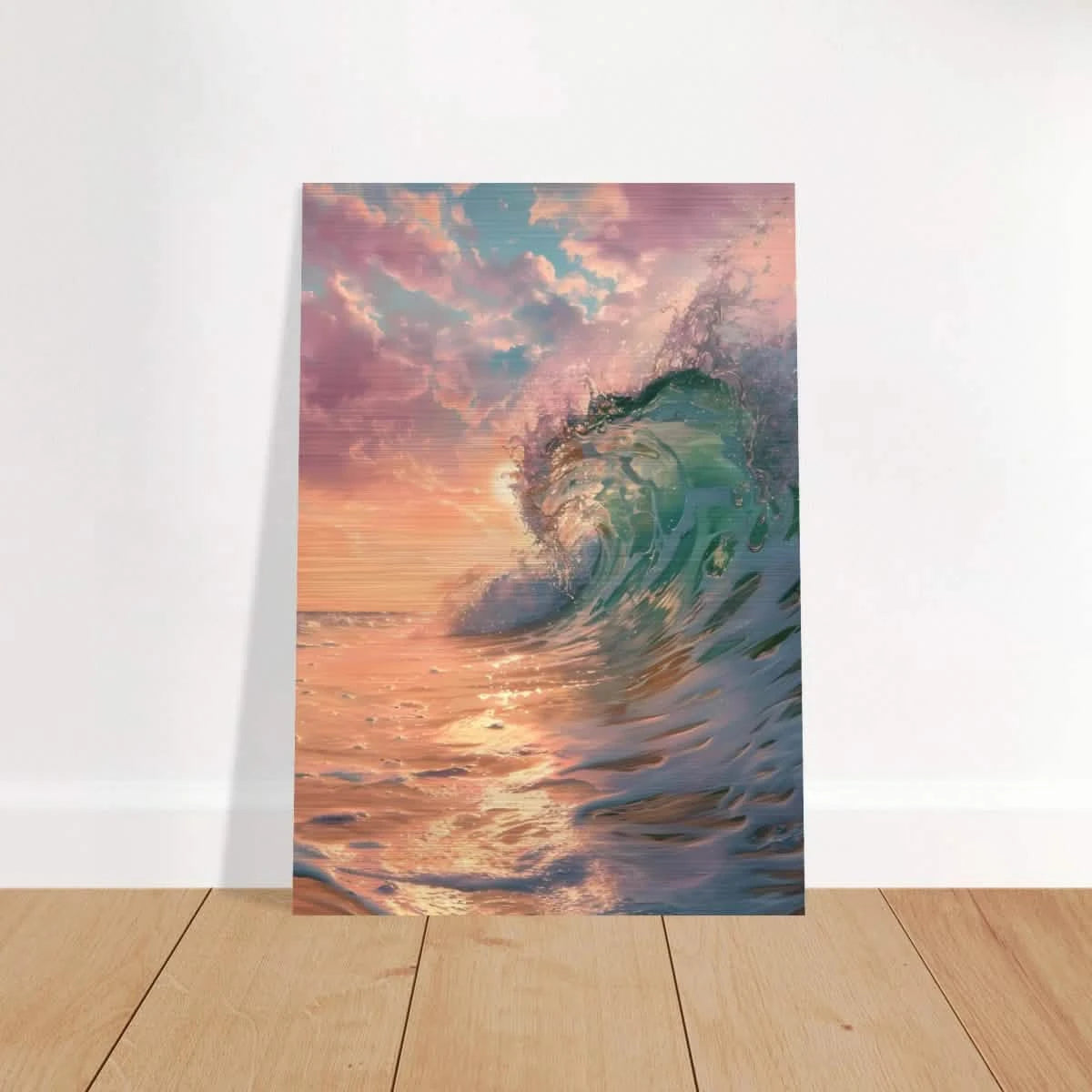 "Golden Curl" – Sunset Ocean Wave Wall Art Print - Brushed Aluminum Print - 70x100 cm / 28x40″ -