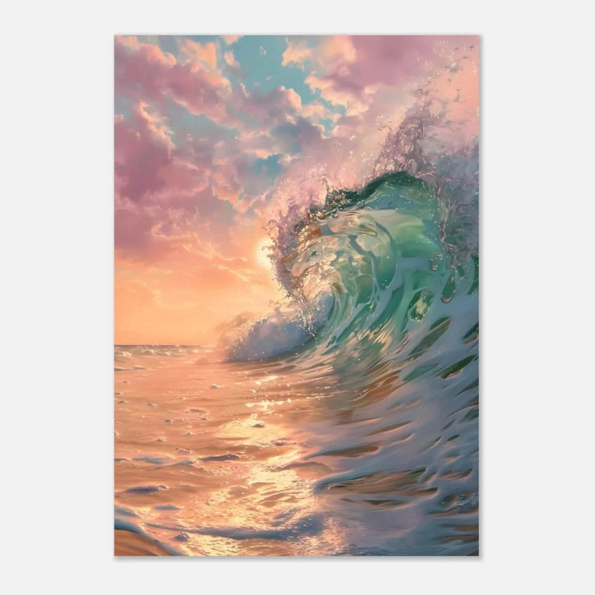 "Golden Curl" – Sunset Ocean Wave Wall Art Print - Aluminum Print - 70x100 cm / 28x40″ -