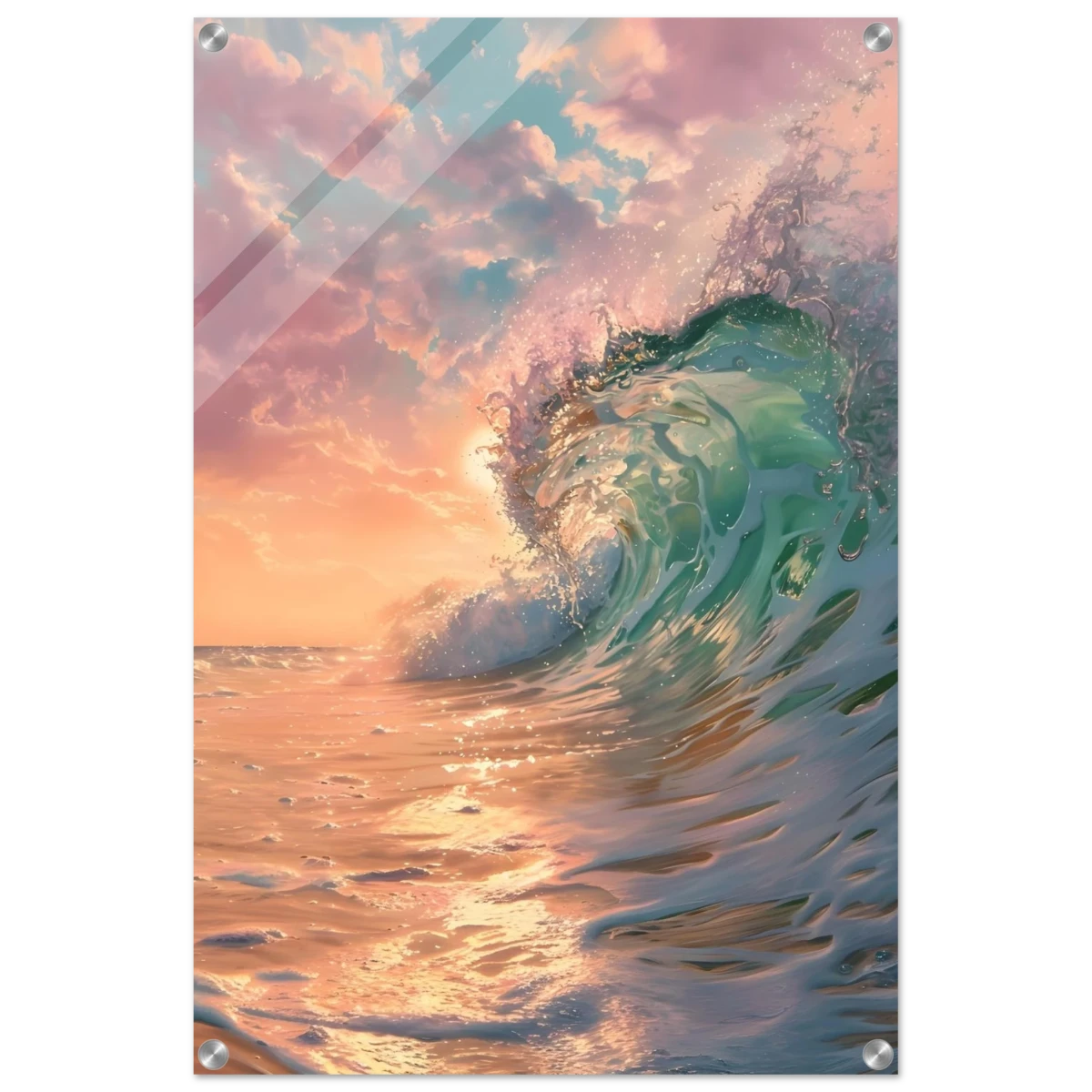 "Golden Curl" – Sunset Ocean Wave Wall Art Print - Acrylic Print - 50x75 cm / 20x30″ -