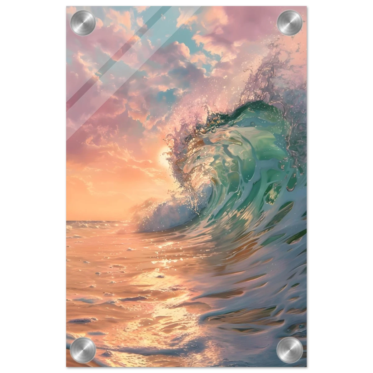 "Golden Curl" – Sunset Ocean Wave Wall Art Print - Acrylic Print - 20x30 cm / 8x12″ -