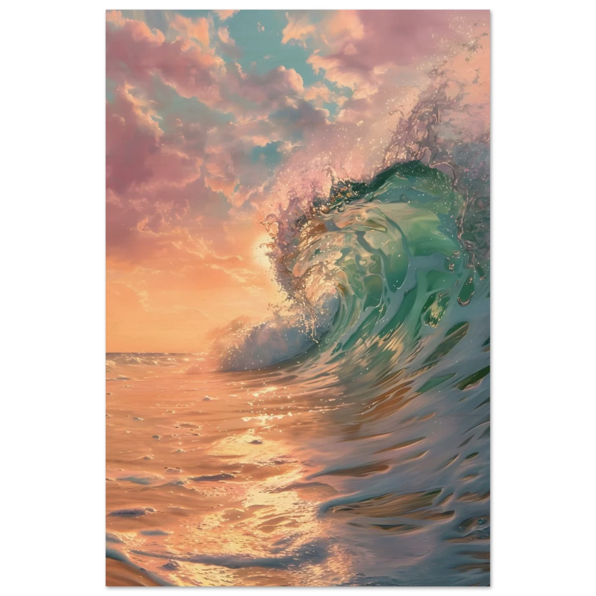 "Golden Curl" – Sunset Ocean Wave Wall Art Print - Wood Prints - 50x75 cm / 20x30″ -