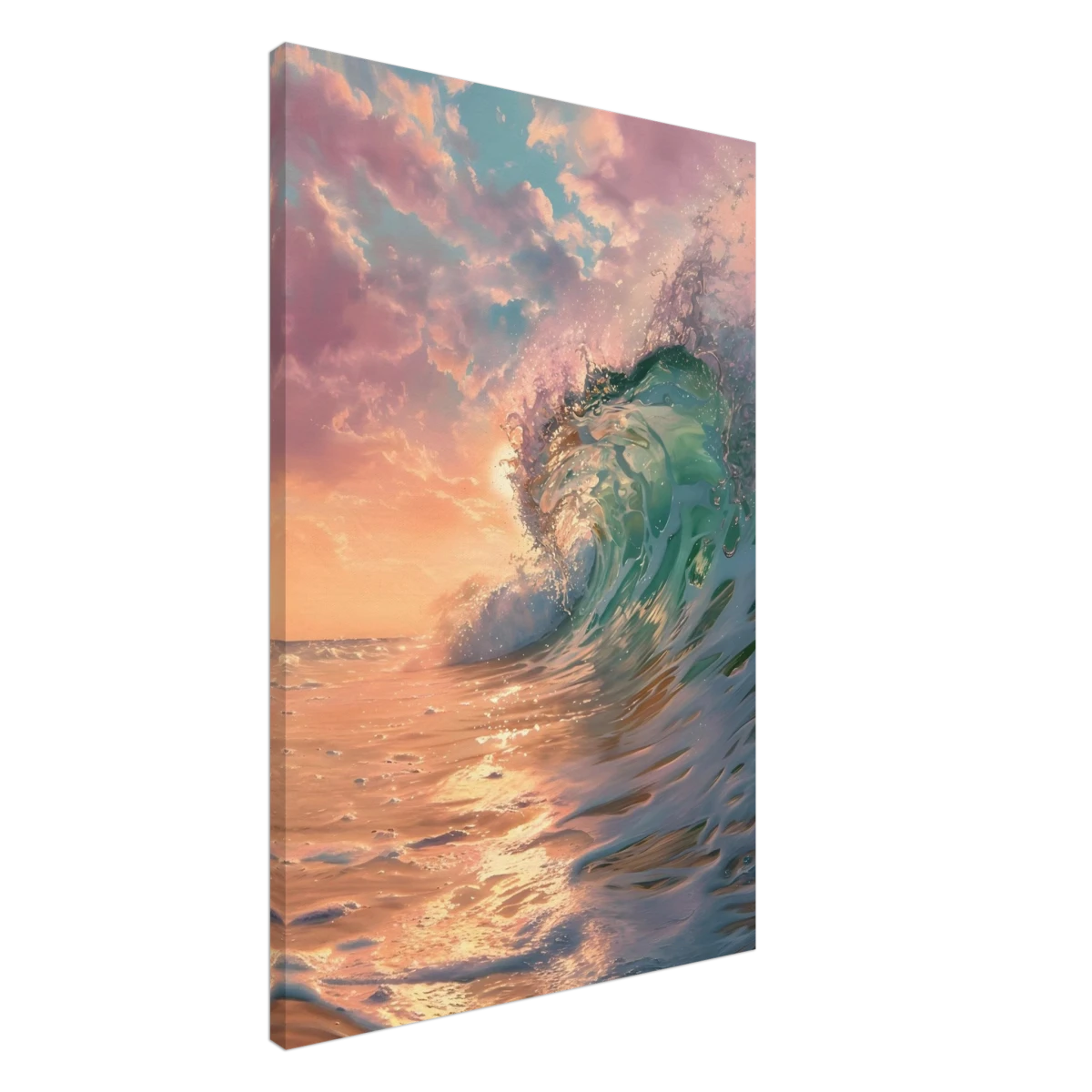 "Golden Curl" – Sunset Ocean Wave Wall Art Print - Canvas - 60x90 cm / 24x36″ -