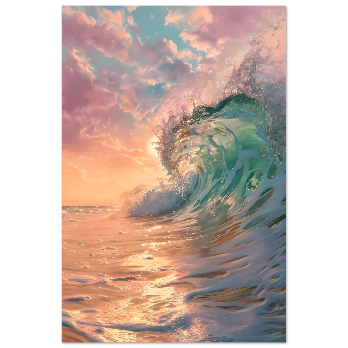 "Golden Curl" – Sunset Ocean Wave Wall Art Print - Fine Art Poster - 60x90 cm / 24x36″ -